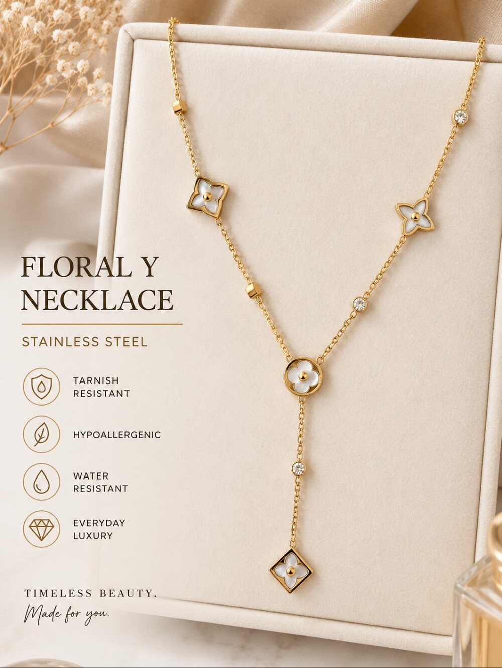 Gold Floral Drop Necklace